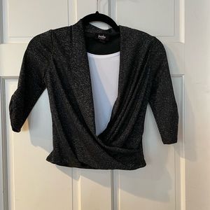 Black Shimmery Wrap-A-Round Top with 3/4 Sleeve